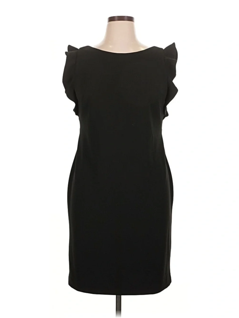 Calvin Klein Black Ruffle-Sleeve Midi Sheath Dress